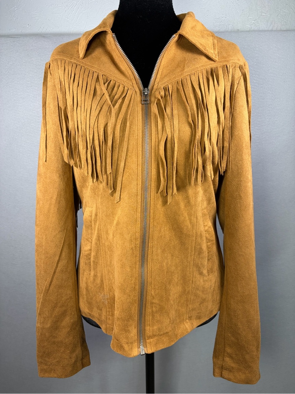 Fornia Tan Faux Suede Fringe Western Jacket - Medium